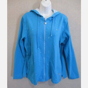 Quacker Factory DreamJeannes Zip Up Jacket w/ Rhinestone Spray Size Large w/Hood